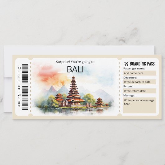 Bewerkbaar Bali Vliegticket, Bali Trip Kaart (Voorkant)