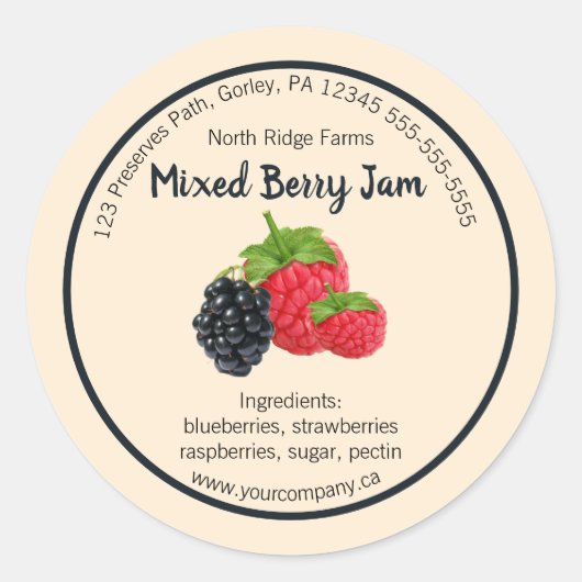 Bewerkbaar Bedrijf Mixed Berry Jam Label (Voorkant)