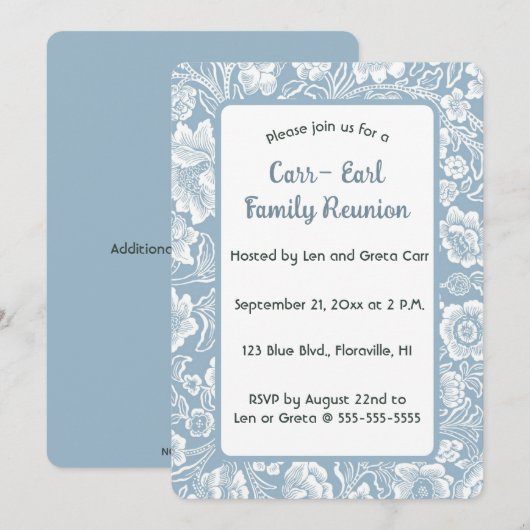 Bewerkbaar Blauw Bloemmotief Kaart (Voorkant / Achterkant)