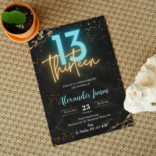 Bewerkbaar Blauw Dertien Verjaardagsfeestuitnodigi Kaart