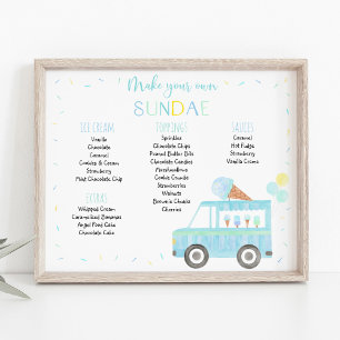 Bewerkbaar Blauw Ice Cream Zondag Verjaardagsteken Poster