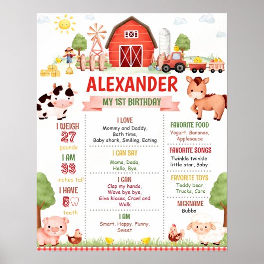 Bewerkbaar Boerderij Verjaardag Milestone Poster S (Voorkant)