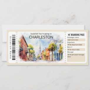 Bewerkbaar Charleston Vliegticket, South Carolina Kaart
