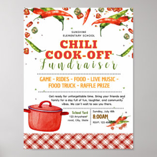Bewerkbaar chili kookwedstrijd fondsenwervingsflye poster
