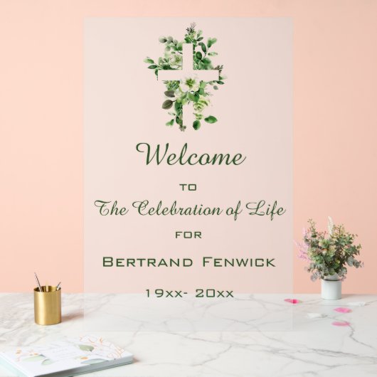 Bewerkbaar Cross and Flowers Christelijk evenement Acryl Bord (Huwelijk)