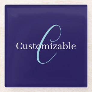 Bewerkbaar Cursief Schrift Monogram Paarsblauw Glazen Onderzetter