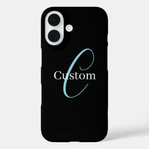 Bewerkbaar Cursief Schrift Monogram Zwart Blauw Wi iPhone 16 Hoesje