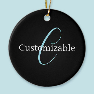 Bewerkbaar Cursief Schrift Monogram Zwart Blauw Wi Keramisch Ornament