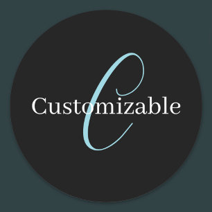 Bewerkbaar Cursief Schrift Monogram Zwart Blauw Wi Ronde Sticker