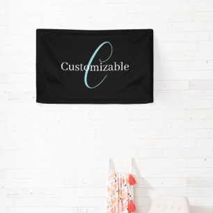 Bewerkbaar Cursief Schrift Monogram Zwart Blauw Wi Spandoek
