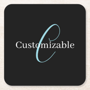 Bewerkbaar Cursief Schrift Monogram Zwart Blauw Wi Vierkante Kartonnen Onderzetter