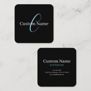 Bewerkbaar Cursief Schrift Monogram Zwart Blauw Wi Vierkante Visitekaartje