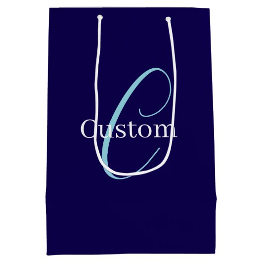 Bewerkbaar Cursief Script Monogram Purplish Blue Medium Cadeauzakje (Achterkant)