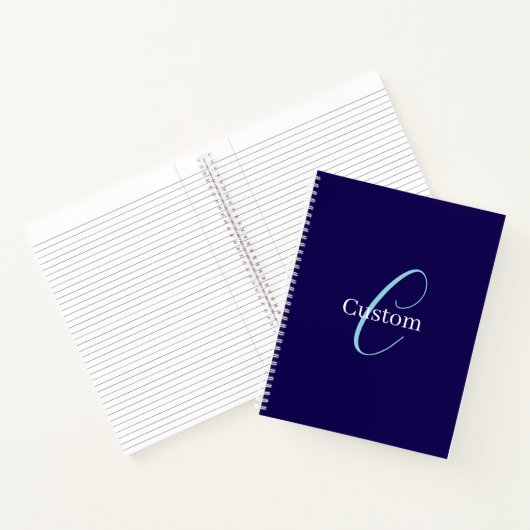 Bewerkbaar Cursief Script Monogram Purplish Blue Notitieboek (Binnen)