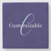 Bewerkbaar Cursief Script Monogram Purplish Blue Stenen Onderzetter (Voorkant)