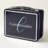 Bewerkbaar Cursief Script Monogram Zwart Blauw Wit (Voorkant)