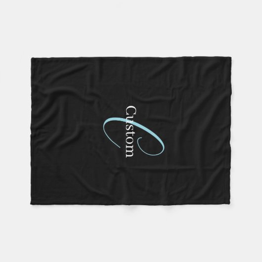 Bewerkbaar Cursief Script Monogram Zwart Blauw Wit Fleece Deken (Voorkant (Horizontaal))