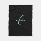 Bewerkbaar Cursief Script Monogram Zwart Blauw Wit Fleece Deken (Voorkant)