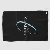 Bewerkbaar Cursief Script Monogram Zwart Blauw Wit Golfhanddoek (Horizontaal)