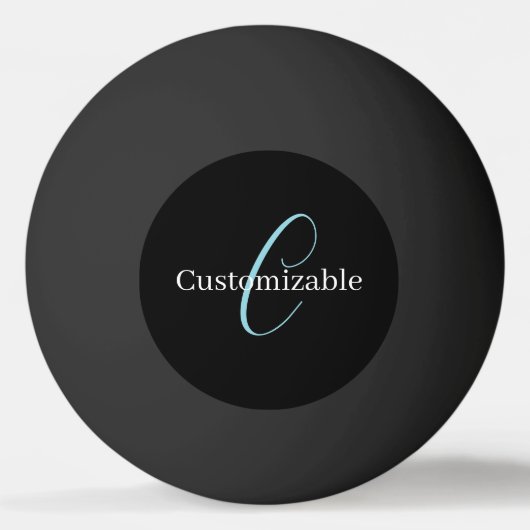 Bewerkbaar Cursief Script Monogram Zwart Blauw Wit Pingpongballen (Voorkant)