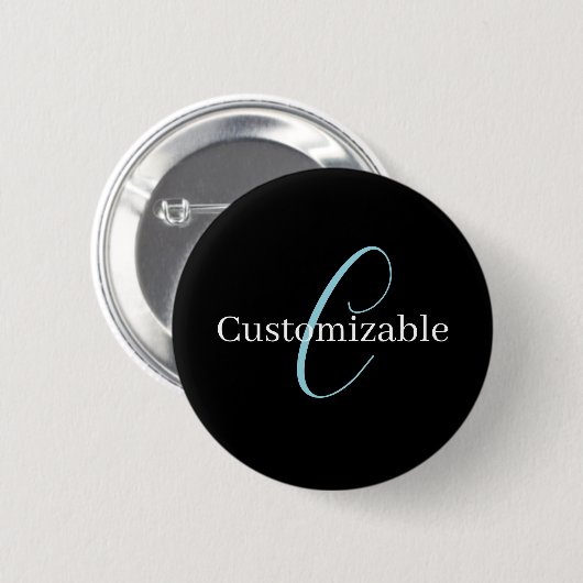 Bewerkbaar Cursief Script Monogram Zwart Blauw Wit Ronde Button 5,7 Cm (Voorkant /achterkant)
