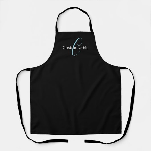 Bewerkbaar Cursief Script Monogram Zwart Blauw Wit Schort (Voorkant)