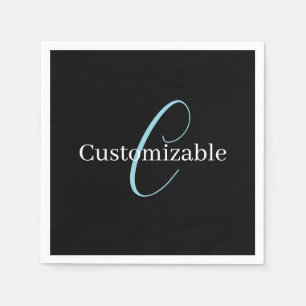 Bewerkbaar Cursief Script Monogram Zwart Blauw Wit Servet