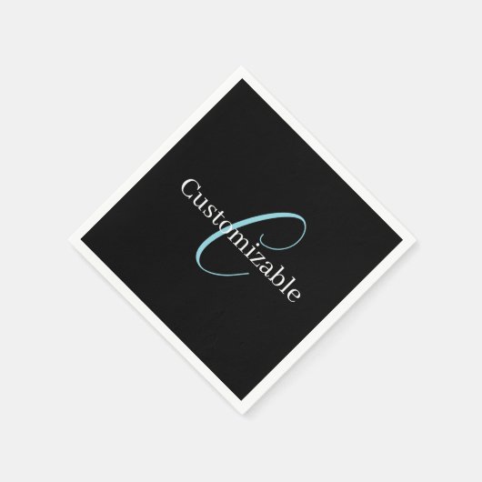 Bewerkbaar Cursief Script Monogram Zwart Blauw Wit Servet (Hoek)