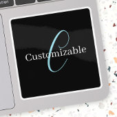 Bewerkbaar Cursief Script Monogram Zwart Blauw Wit Sticker