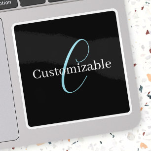 Bewerkbaar Cursief Script Monogram Zwart Blauw Wit Sticker