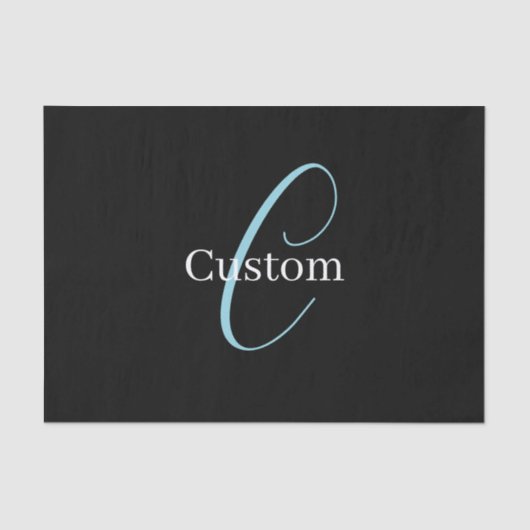 Bewerkbaar Cursief Script Monogram Zwart Blauw Wit Tissuepapier (Voorkant)