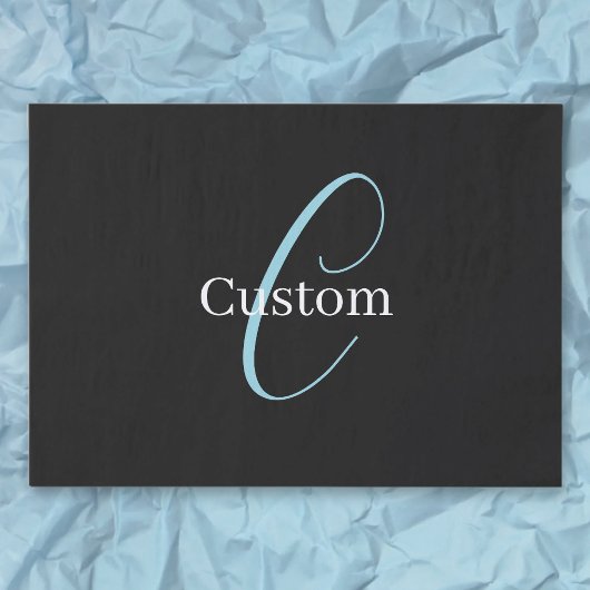 Bewerkbaar Cursief Script Monogram Zwart Blauw Wit Tissuepapier