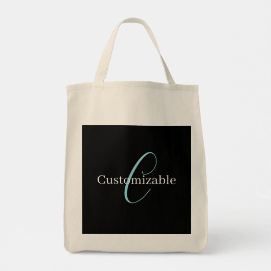 Bewerkbaar Cursief Script Monogram Zwart Blauw Wit Tote Bag (Achterkant)
