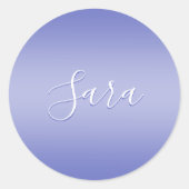 Bewerkbaar cursief script | Wit & Paarse Violet Ronde Sticker (Voorkant)