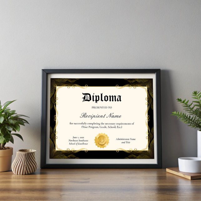 Bewerkbaar Diploma Certificaat van Afstuderen 11x8 (Editable Diploma Certificate of Graduation 11x8.5)