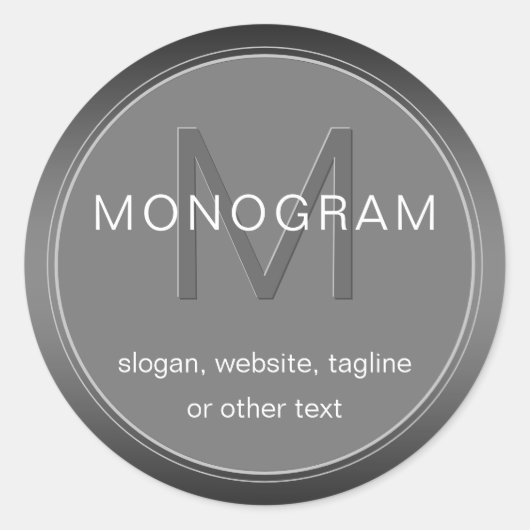 Bewerkbaar donkergrijs monogramontwerp ronde sticker (Voorkant)