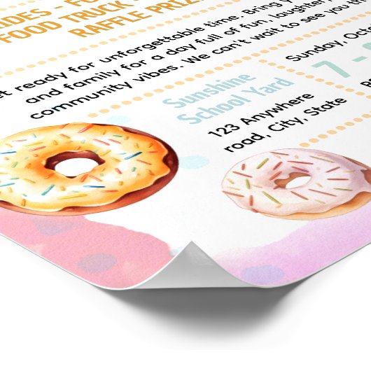 Bewerkbaar donuts fondsenwervingsflyer poster (Hoek)