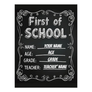 Bewerkbaar eerste schooldag teken perfect poster