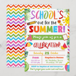 Bewerkbaar Einde-Schoolfeest School Is Uit Feest Kaart