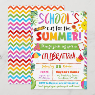 Bewerkbaar Einde-Schoolfeest School Is Uit Feest Kaart