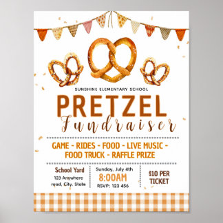Bewerkbaar flyer voor pretzel fondsenwerving poster