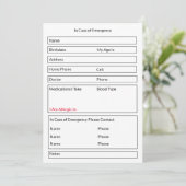 Bewerkbaar formulier in hoesje van noodcontact inf feestdagenkaart (Staand voorkant)