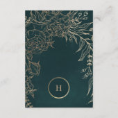Bewerkbaar Gold & Emerald Green Wreath Monogram Informatiekaartje (Achterkant)