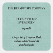 Bewerkbaar groen linnen kaarsetiket vierkante sticker (Voorkant)