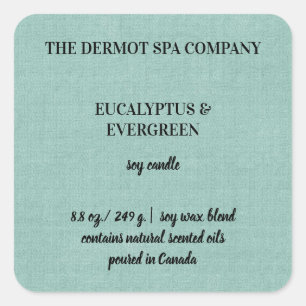 Bewerkbaar groen linnen kaarsetiket vierkante sticker