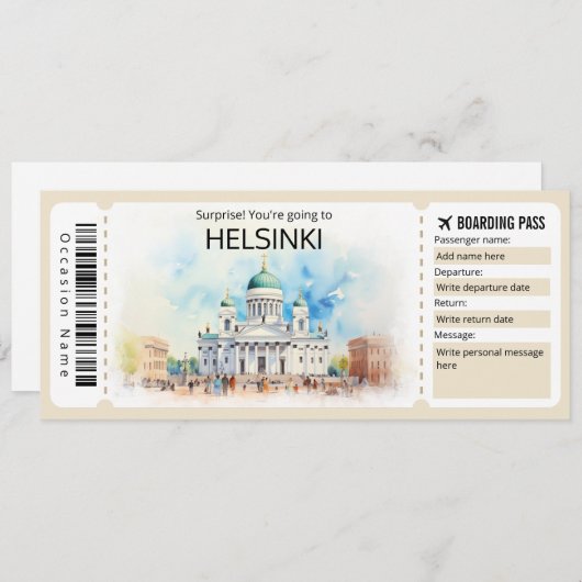 Bewerkbaar Helsinki Vliegticket, Finland Trip Kaart (Voorkant / Achterkant)