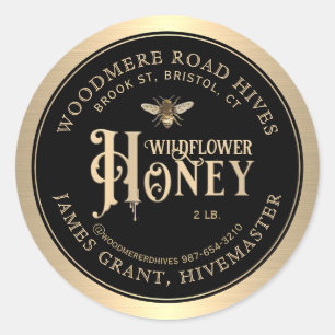 Bewerkbaar Honing Custom Label met Bee Black Gold.