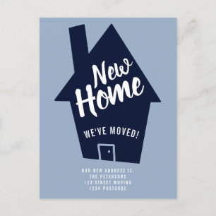 Bewerkbaar huis nieuwe home typografie blauw beweg aankondigingskaart