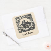 Bewerkbaar huis op een boek vierkante sticker (Envelop)