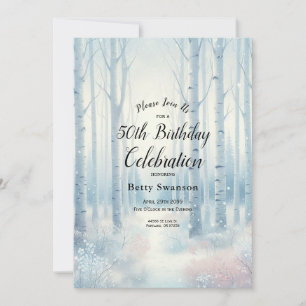 Bewerkbaar Jaar Frosted Blue Birch Forest Verjaard Kaart